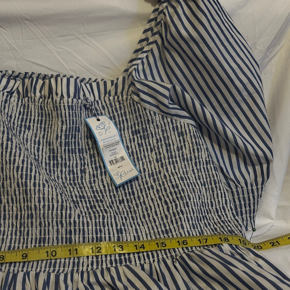 Draper James "Cam" Navy Blue and White Striped Smocked Midi Dress 2X - Picture 11 of 14